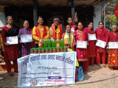 गाेठगाउँ- गाेठपानीमा अदुवाकाे क्याण्डी तथा अचार बनाउने एकहप्ते तालिम सम्पन्न  ।