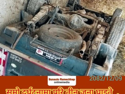 माकादुममा यात्रुवाहक सुमो दुर्घटना, छ जना घाईते  तीन जनाकाे अवस्था  गम्भीर ।