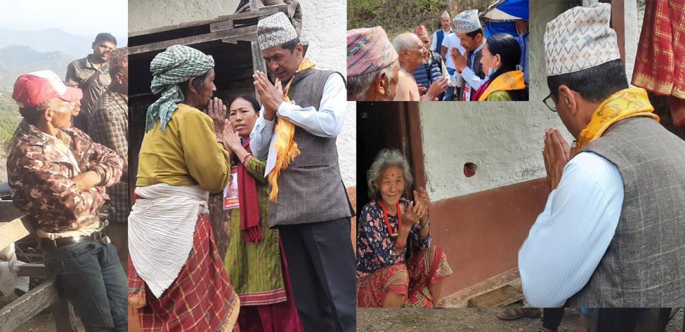 घर घरमै मतदातासँग मत माग्दै अध्यक्षका उम्मेदवार श्रेष्ठ